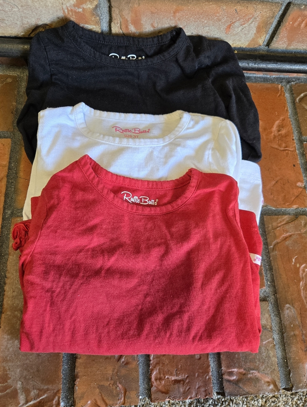Ruffle Butts Girls 3-Pack Crewneck Tops - Red, White & Black